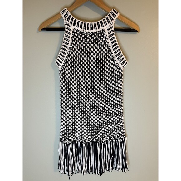 Whistles Crochet Sleeveless Top Sweater Small Boho Chunky Knit Fringe Modern - Picture 3 of 9